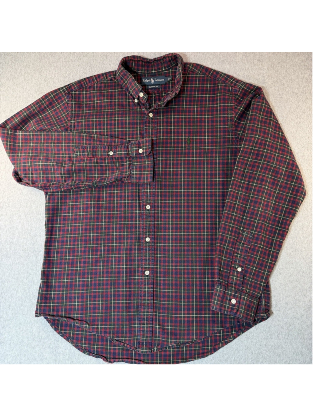 Ralph Lauren Classic Fit Plaid Flannel Shirt Mens L Red Blue Pony Polo Preppy